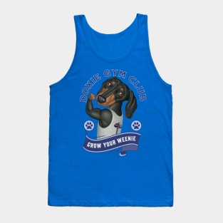 Cute Doxie Gym Club Member to Grow Your Weenie in Blue Tank Top